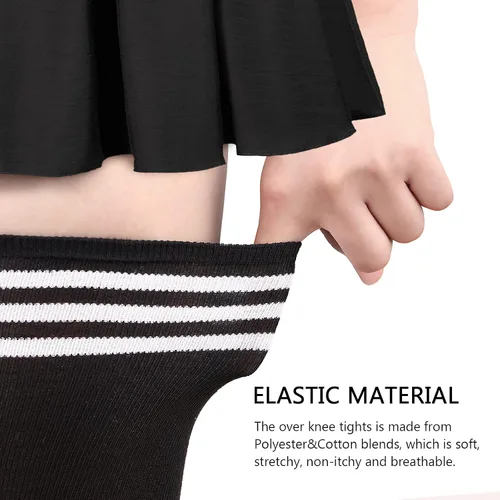 Vista 6 de DRESHOW Extra Long High Thigh Socks Striped Over Knee Thin Tights Long Stocking