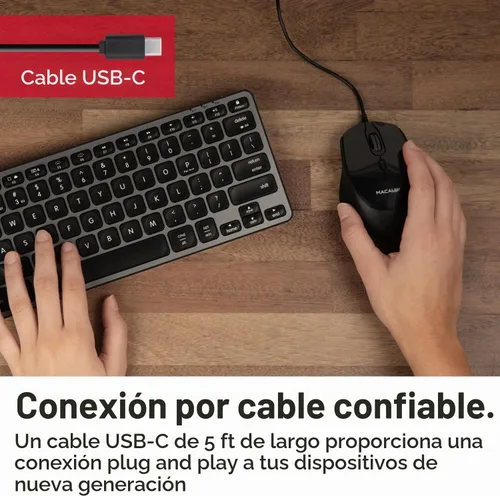 Vista 3 de Macally Ratón USB C con cable, preciso, cómodo y silencioso, mouse tipo C para Mac, MacBook Pro/Air, iMac, Apple iPad, computadora con Windows Negro