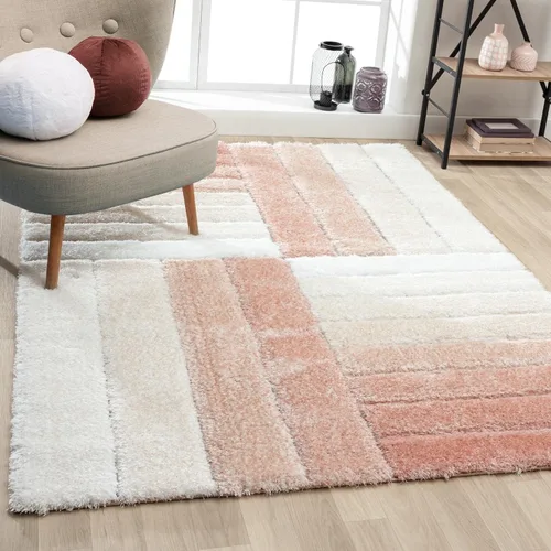 Vista 9 de LUXE WEAVERS Lantanas Collection 7072 - Alfombra geométrica moderna de pelo largo gris de 8 x 10 pies