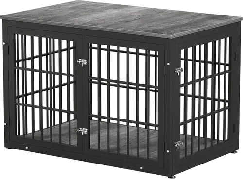 Vista 14 de rehomerance Mueble de jaula de perro resistente de 26 pulgadas para perros pequeños, mesa auxiliar decorativa para casa de mascotas, muebles de Negro