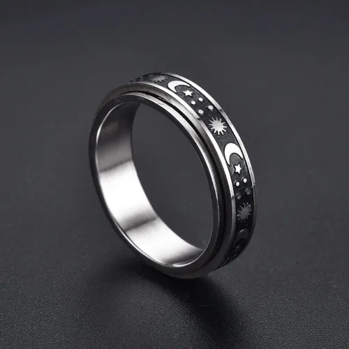 Vista 6 de VANJILL Anillos para ansiedad de acero inoxidable para hombres, anillos para ansiedad para mujeres, juego de anillos giratorios frescos, paquete