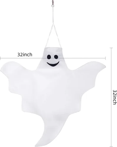 Vista 2 de Skylety 2 piezas de 32 pulgadas para decoración de fantasmas de Halloween al aire libre, manga de viento colgante de árbol, fantasmas voladores