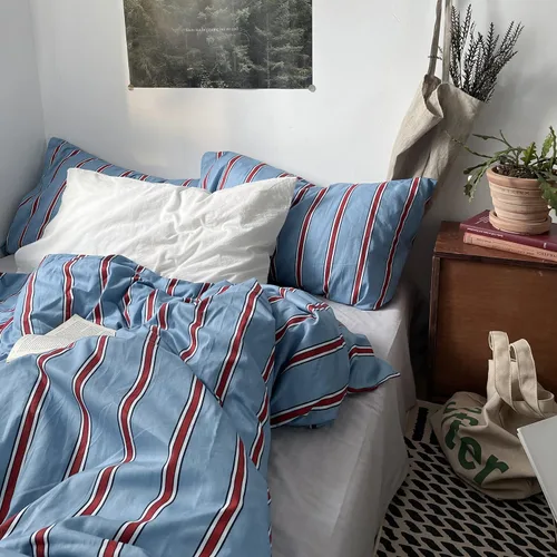 Vista 91 de mixinni Juego de funda de edredón vintage a rayas, tamaño twin, juego de ropa de cama de 3 piezas, 100% algodón lavado, suave y transpirable, funda