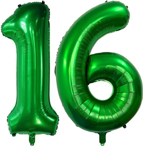 Vista 19 de Globos de color verde oscuro con el número 10 de 40 pulgadas, globos de helio de papel de aluminio de 10 pulgadas para decoración de eventos de 10º