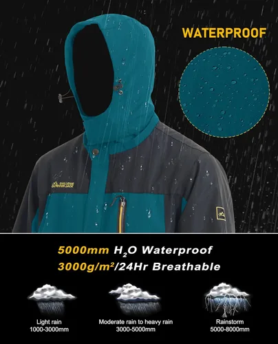 Vista 4 de MAGCOMSEN Men's Hooded Windproof Water Resistant Rain Jacket Windbreaker 5 Pockets for Hiking,Fishing,Runing