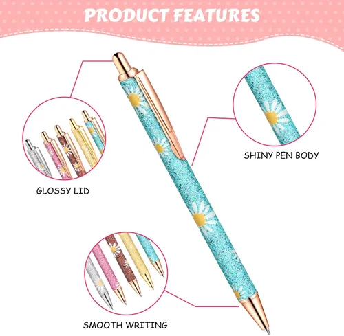 Vista 3 de Epakh 11 piezas bolígrafos de lujo para mujer, bolígrafos retráctiles de metal con purpurina brillante y bonitos, tinta negra, punta media de 1.0