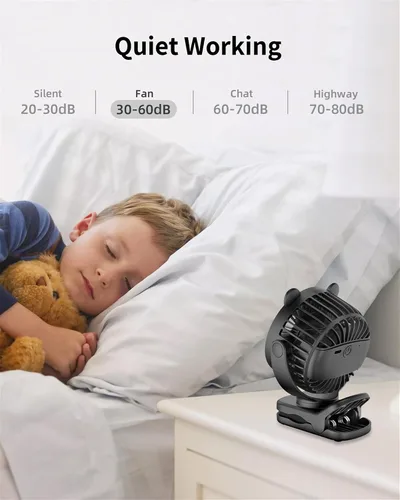Vista 7 de GOTOTO Ventilador de clip, ventilador pequeño personal portátil recargable con batería de 2000 mAh, potente diseño de clip, 3 velocidades de viento