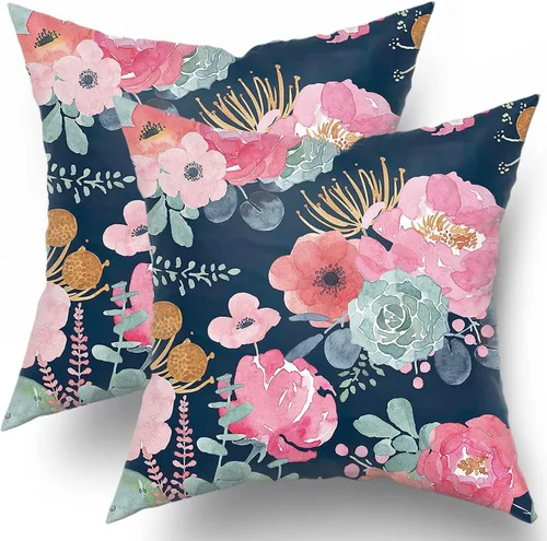 Vista 47 de Fundas de almohada de brújula de ancla, fundas de almohada náuticas para exteriores, fundas de cojín decorativas de rayas azules y blancas, fundas