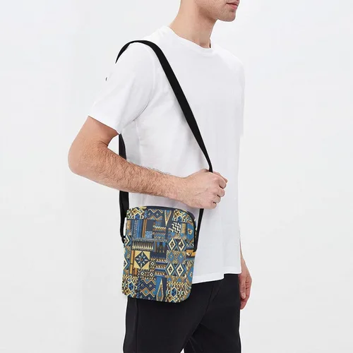 Vista 7 de Boho Gold Blue Vintage Texture messenger bag Shoulder Crossover Bag women's crossbody handbags Shoulder Handbags Adjustable Strap for work