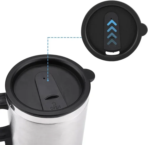 Vista 6 de Taza de calefacción para automóvil, hervidor eléctrico de acero inoxidable, calentador de taza de café portátil de 12 V, calor hasta 149.0 °F, taza