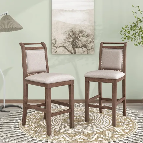 Vista 8 de RUNNA Juego de mesa de comedor de madera de 3 piezas con 2 sillas de comedor tapizadas para lugares pequeños (marrón #059)