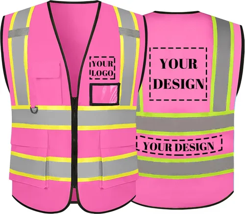 Vista 6 de Chaleco de seguridad reflectante de alta visibilidad con 5 bolsillos y cremallera clase 2 para adultos, unisex, ropa de trabajo de seguridad