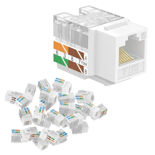 Vista 7 de VCELINK Conector Keystone RJ45 Cat6 con certificación UL, paquete de 10 conectores de perforación Ethernet Cat5e Cat5 de perfil delgado, UTP, 90