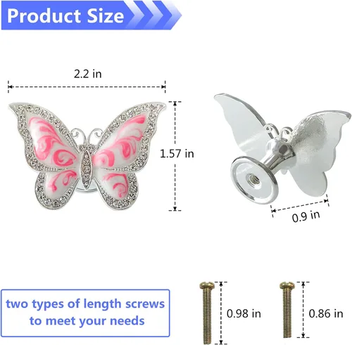 Vista 2 de Pomos de mariposa para gabinete, 6 pomos de mariposa de un solo agujero, tiradores decorativos para puerta, gabinete, cajón, armario, muebles