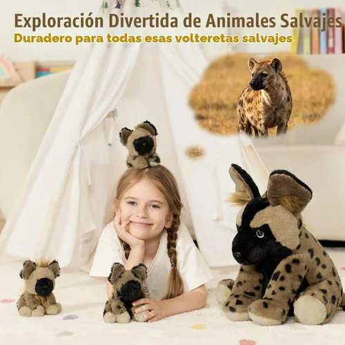 Vista 2 de MorisMos 4 piezas de animales salvajes africanos de peluche, mamá de 18 pulgadas con 3 cachorros de bebé, juguetes de peluche suaves y esponjosos