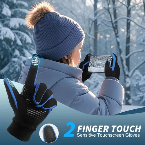 Vista 4 de Sukeen Guantes de invierno para niños, antideslizantes para pantalla táctil, guantes de ciclismo para niños y niñas, guantes ligeros para correr