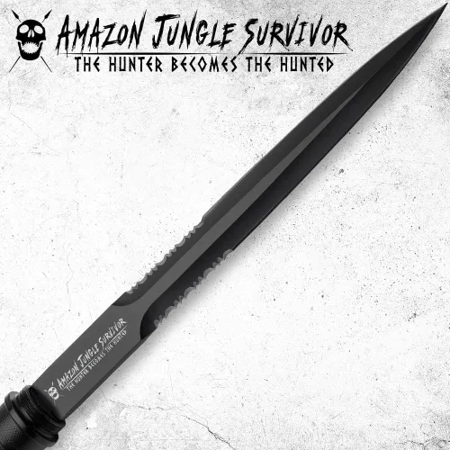 Vista 9 de Lanza de supervivencia de Amazon Jungle Survivor Hoja de acero inoxidable 2Cr13 con acabado no reflectante Mango de acero texturizado Estuche