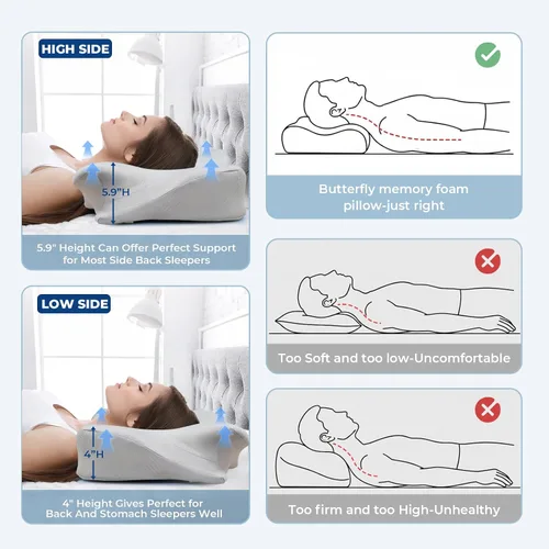 Vista 7 de Pro Sleep - Almohada cervical para aliviar el dolor, almohada ergonómica de espuma viscoelástica para dormir de lado y espalda, almohada ortopédica