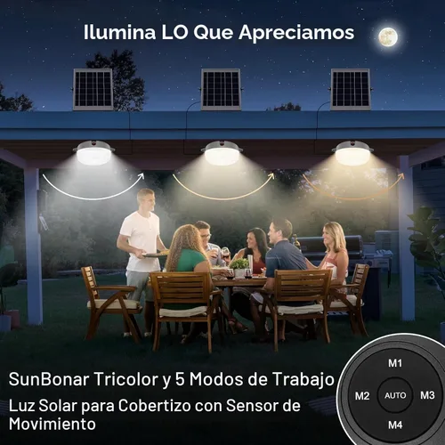 Vista 2 de Sensor de movimiento de luz de techo solar, 5 modos día/noche para granero de cobertizo