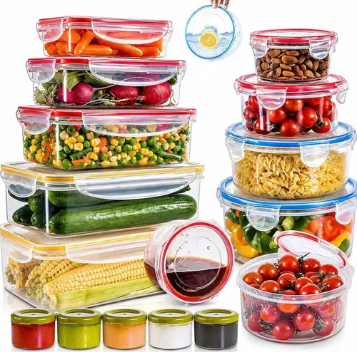 Vista 8 de RFAQK 24 recipientes de almacenamiento para congelador con tapas - 12 recipientes de plástico para delicatessen de 16 oz con 12 tapas de rosca