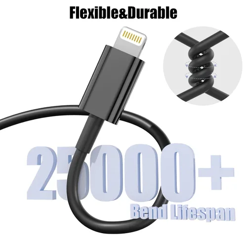 Vista 5 de Car Carplay Cable, 3FT USB A to Lightning Cable, Car Charger Cord Black Compatible con iPhone 14 13 12 11 Pro Max XR XS X 8 7 6 Plus SE iPad Cable