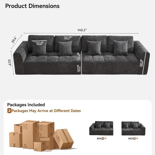Vista 53 de Sofás seccionales modulares de 110 pulgadas para sala de estar, sofá seccional comprimido sin hueso, sofá de espuma viscoelástica tapizado de 3 Beige