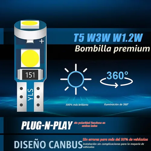 Vista 4 de BELOMI 20 unidades de luces LED T5 para salpicadero de automóvil, bombilla de alta luminosidad 3030-3SMD de repuesto con casquillo de bloqueo de Azul