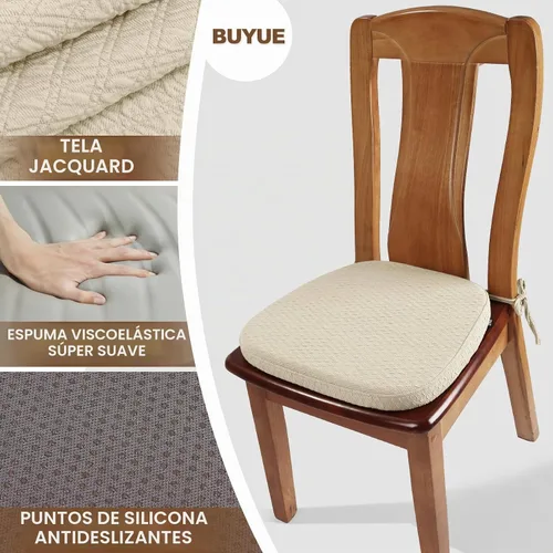 Vista 4 de BUYUE Cojín de Lujo de Espuma Viscoelástica 100% Pura para Silla 1 Paquete, Jacquard 16" Forma de U Cómodo Cojín para Silla de Comedor, Cojín