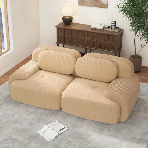 Vista 92 de Sofá moderno de pana en forma de nube de 116 pulgadas con otomana, sofás seccionales modulares grandes sin armazón en forma de L para sala de estar