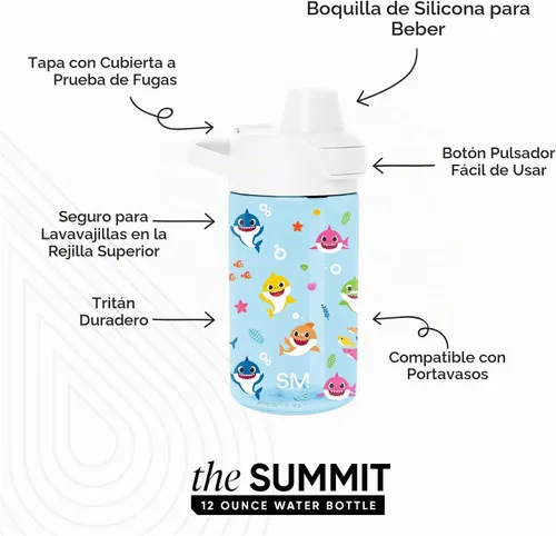 Vista 2 de Simple Modern Baby Shark Botella de Agua Summit de Plástico Tritan para Niños Taza sin BPA de 12 oz con Tapa de Pajita a Prueba de Fugas con Baby