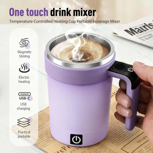 Vista 2 de Taza de agitación magnética automática – Recargable de acero inoxidable portátil para café, leche y chocolate caliente (negro)