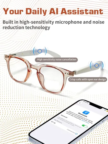Vista 7 de Gafas Bluetooth para mujeres y hombres con Bluetooth 5.4, gafas de traducción con bloqueo de luz azul y lentes de cambio de color, asistente de voz