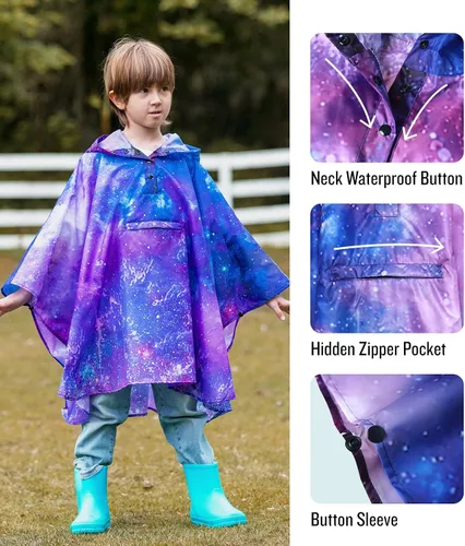 Vista 4 de Chaqueta ligera de poncho de lluvia para niños, impermeable, abrigo impermeable