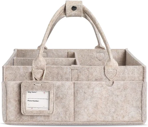 Vista 12 de GEMII Organizador de pañales – Organizador grande para bebés con asa para artículos esenciales para recién nacidos, niños o niñas (gris, grande)