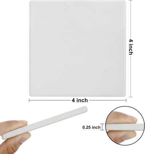 Vista 3 de Colovis Paquete de 12 posavasos de cerámica para manualidades, 4 pulgadas, cuadrados sin esmaltar, costeros de cerámica en blanco con almohadillas