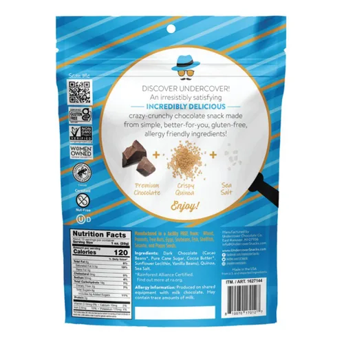 Vista 2 de UNDERCOVER Chocolate Quinoa Crisps Chocolate Oscuro + Sal Marina, 13 onzas (paquete de 1)