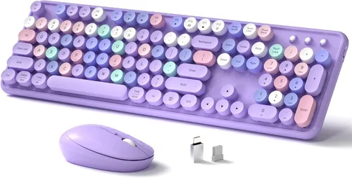 Vista 10 de Links9+ Combo de teclado y mouse inalámbricos, teclado retro de tamaño completo con teclas redondas, 2.4GHz para Windows, Mac, laptop, PC, azul