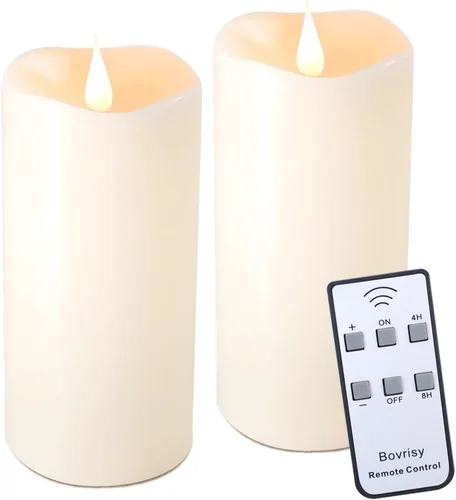 Vista 8 de Velas sin llama a pilas con temporizador de control remoto, velas LED parpadeantes con llama móvil 3D, cera real, 3 x 5 pulgadas, marfil realista