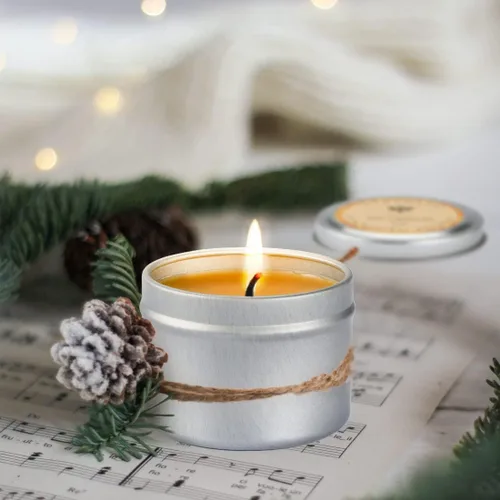 Vista 5 de DEYBBY Pure Beeswax - Juego de 4 velas de emergencia de cera de abeja, vela de lata de viaje natural sin perfume