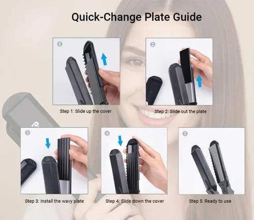 Vista 7 de Pulla Crimpadora de pelo para mujer, herramienta de crimpado de cerámica 4 en 1, plancha plana Cerámica de turmalina para volumen, elevación