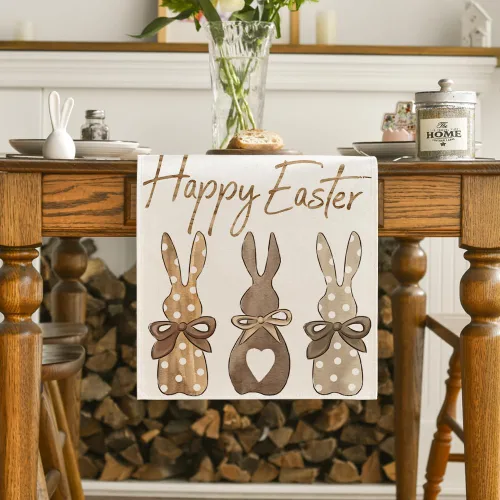 Vista 2 de Artoid Mode Camino de mesa de Pascua con diseño de conejo, zanahorias, conejo, feliz Pascua, primavera, verano, vacaciones, cocina, comedor