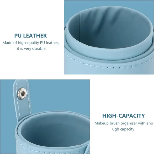 Vista 5 de FOMIYES Soporte para brochas de maquillaje con tapa, estuche de viaje para brochas de viaje, bolsa de piel sintética, organizador de cosméticos