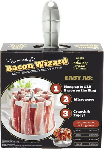 Vista 9 de Bacon Wizard - Cocina para microondas y tocino – Cocina hasta 1 libra de tiras a la vez – Crujiente y uniformemente cocinado en minutos – Bandeja