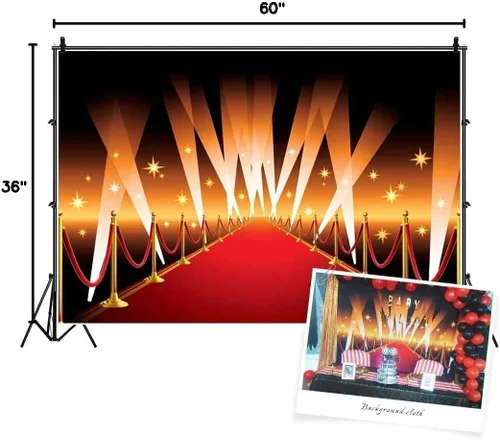 Vista 8 de Telón de fondo de alfombra roja de 5 x 3 pies para sesión de fotos, cine y noche, temática nocturna, fiesta de cumpleaños, pancarta de fondo