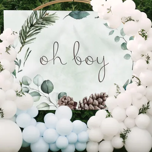 Vista 4 de Telón de fondo Oh Boy de 7 x 5 pies con vegetación para baby shower, fondo de fotografía de Navidad, hojas verdes, eucalipto botánico, decoración
