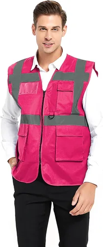 Vista 7 de TOPTIE Chaleco de seguridad de alta visibilidad de 5 bolsillos con tiras reflectantes, chaleco de uniforme de trabajo