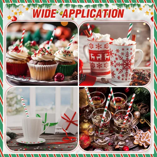 Vista 6 de Uiifan 48 popotes de Navidad de plástico para beber Navidad de 9 pulgadas, 4 estilos, popotes reutilizables para vacaciones, cumpleaños, bodas