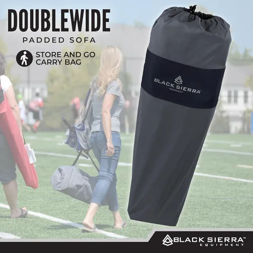 Vista 7 de Black Sierra - Silla de campamento plegable doble acolchada, sofá de campamento plegable de gran tamaño, sofá biplaza portátil para exteriores
