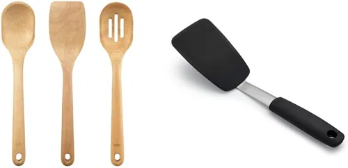 Vista 12 de OXO Good Grips - Juego de utensilios de madera de 3 piezas y cuchara de esquina de madera Good Grips, color marrón, juego de 1