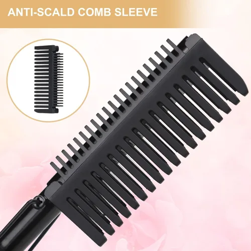 Vista 6 de Hot Comb - Cepillo de cerámica portátil para alisar y rizar antiquemaduras, plancha plana eléctrica con calefacción y peine para presionar la barba